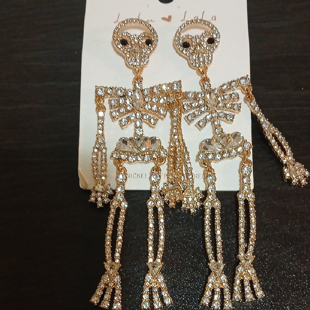 Dazzling Women's Gold and Silver Color Halloween Skeleton Earrings